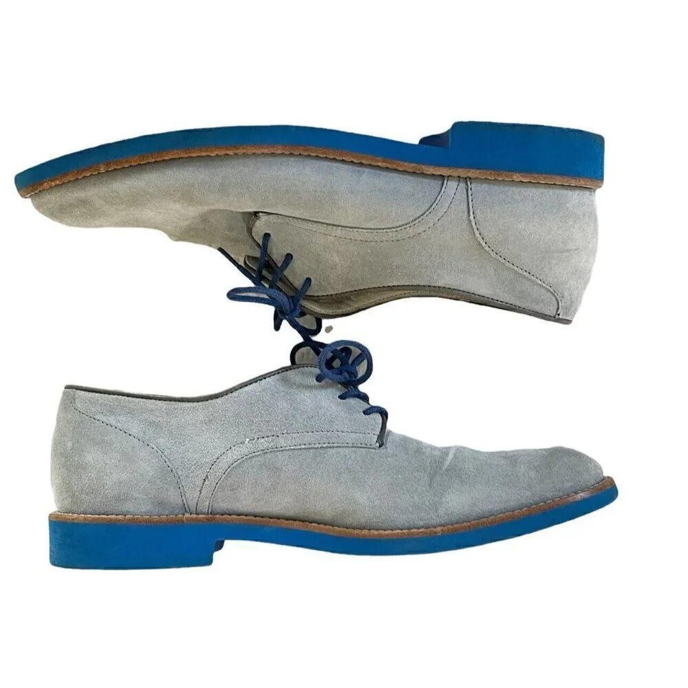 Frau Men’s 39 US Sz 6  Gray Suede Derby Lace Up Shoes Blue Eco Soles and Laces